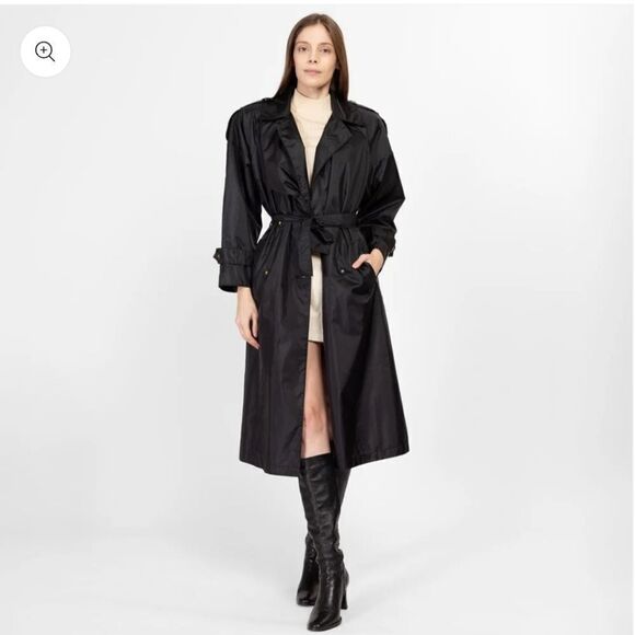 Silverleaf Jackets & Blazers - Silverleaf 90s Shiny Black Belted Trench Rain Jacket, sleek and fashionable